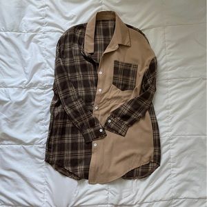 brown + tan thrifted half and half flannel
